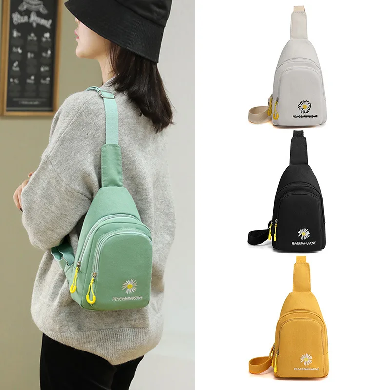 

Canvas Chest Bags Korean Fashion Simple Crossbody Bags for Women Handbags Trendy Embroidery Zipper Multi Function Shoulder Pouck