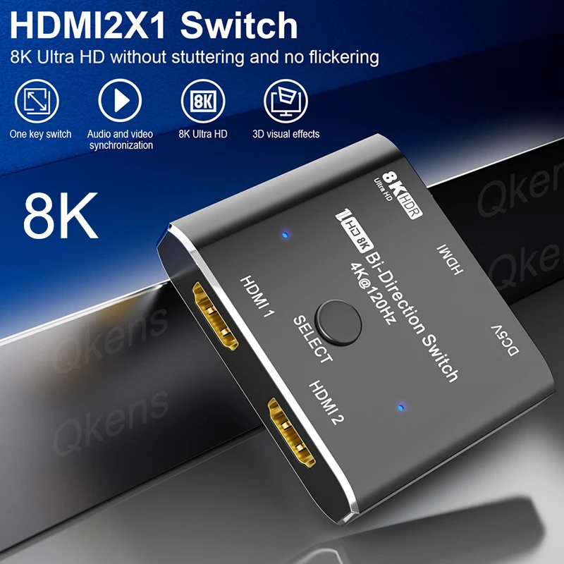 

Переключатель HDMI 2,1 2 в 1 3D HDR 1080P 8K @ 60 Гц 4K @ 120 Гц 2X1 HDMI переключатель двунаправленный двухсторонний переключатель для PS4 ПК ТВ проектора