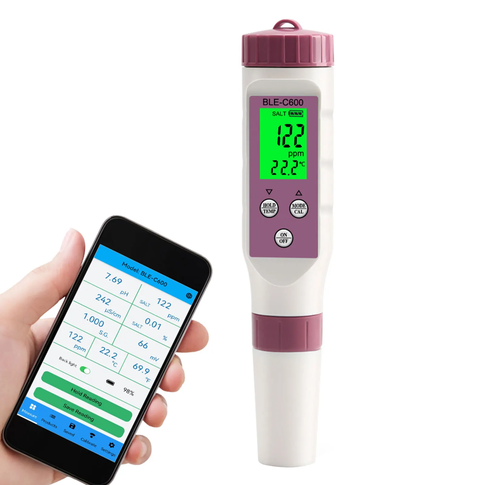 

7 in 1 Smart Water Quality Detector Digital Drinking Water Tester Pen Salinity Meter PH/TDS/EC/ORP/SG/SALT/TEMP for Well Water