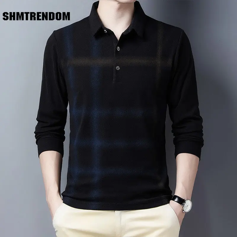 

SHMTRENDOM винно-Красная мужская рубашка-поло с длинным рукавом, плотная зимняя теплая одежда, повседневные корейские мужские модные топы, рубаш...