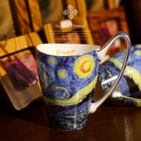 van gogh starry night retro bone china teacup golden mug gilded mug coffee mug milk cup gilding porcelain cup ceramic mug