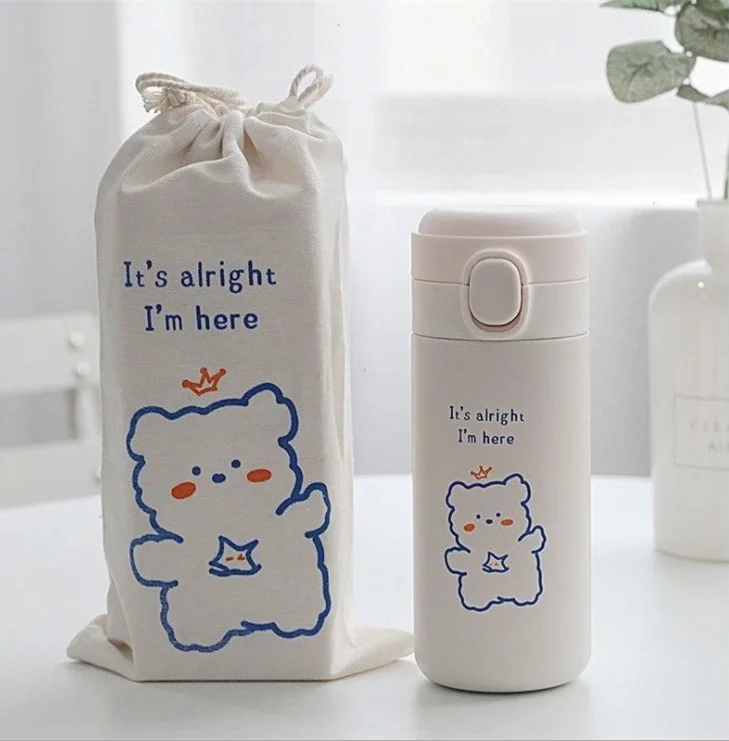 Cup Female Small Cute Bear Cup Korean Style Simple Girl Student With Bag Convenient Personality Trend Cup