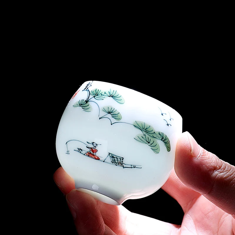 2 шт./лот Керамическая чашка из Цзиндэчжэня. Изысканно ручной росписи чайная чашка, ручной работы белая фарфоровая чаша. Комплект аксессуаров для чашки мастера.