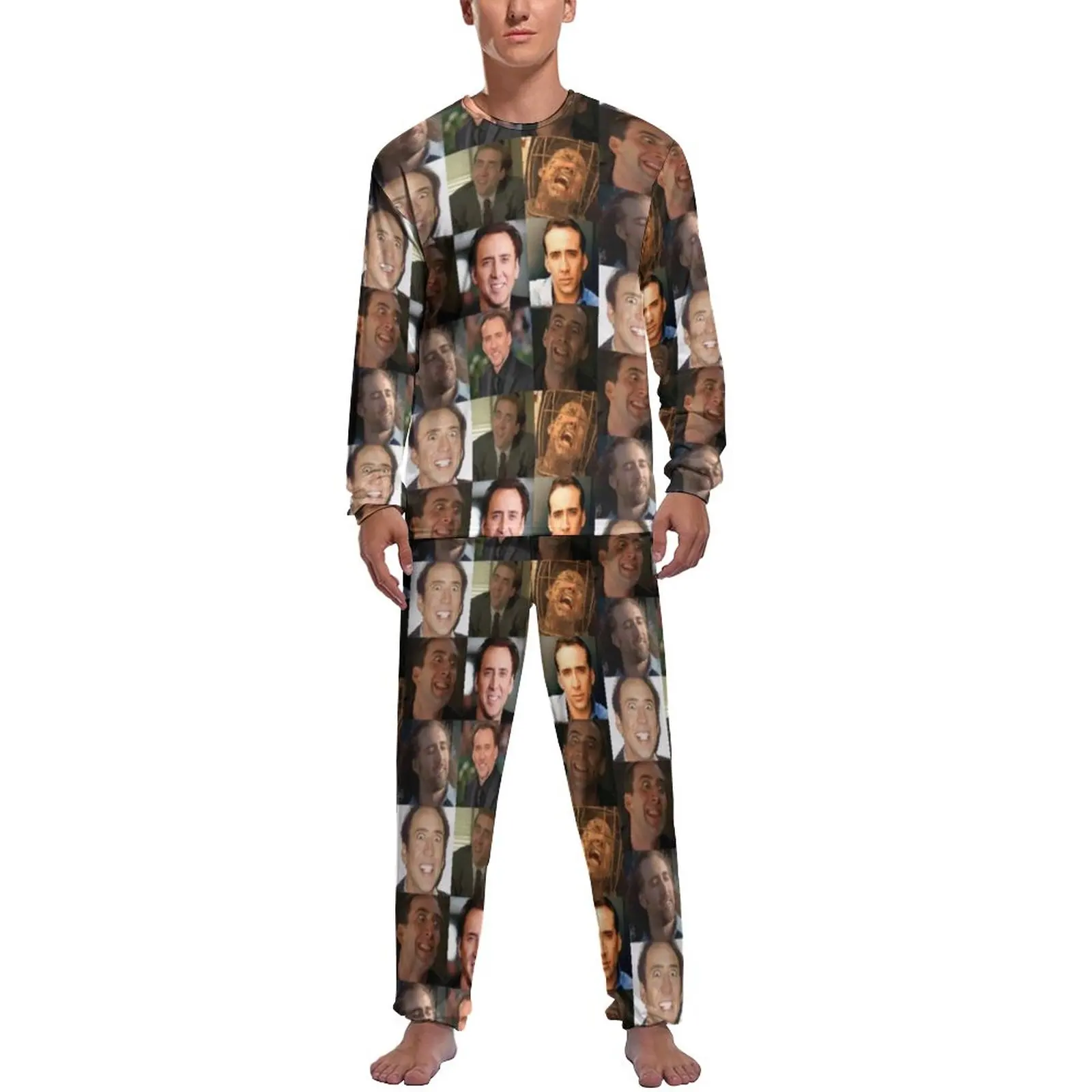 

Meme Collage Pajamas Autumn 2 Pieces Nicolas Cage Romantic Pajama Sets Men Long Sleeve Home Custom Nightwear