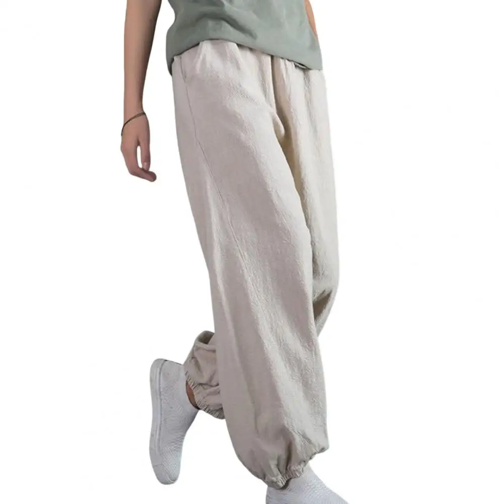 Women's Vintage Linen Pants High Waist Cotton Hemp Streetwear Baggy Pants Trousers Lady