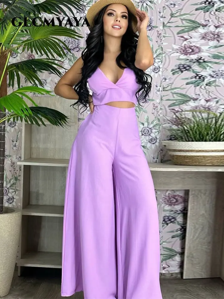 

Женский винтажный комплект из 2-х предметов glaya, укороченный топ с V-образным вырезом и свободные брюки с широкими штанинами, спортивный кост...