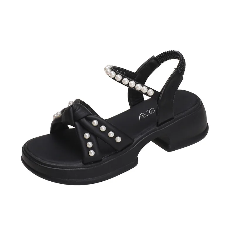 

Сандалии женские с жемчужным принтом, повседневные пляжные босоножки на толстой подошве, с открытым носком, лето 2023