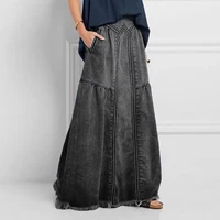 denim a line skirts high wasit pure color womens clothing burrs elastic waist simple female long skirts trend urban leisure new