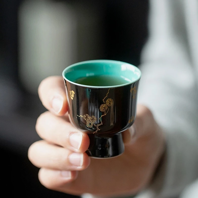 Черная заземляющая Бронзирующая Сливовая чашка с высокой ногой маленькая чайная чашка домашняя чайная чашка кунг-фу фарфоровая чашка маст...