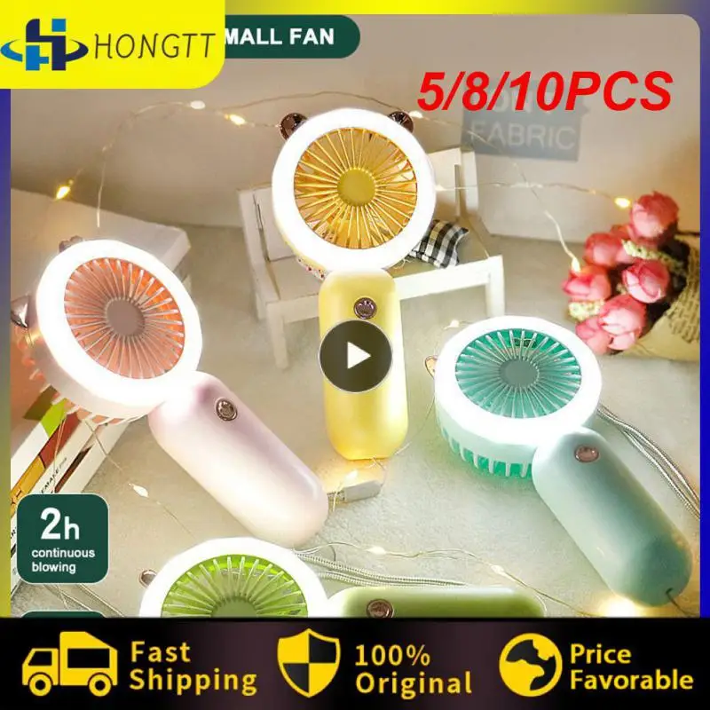 

5/8/10PCS Desktop Fan Portable Mini Handheld Fan With Night Light 2-speed Adjustment Lazy Fan Electric Fan Refrigerator