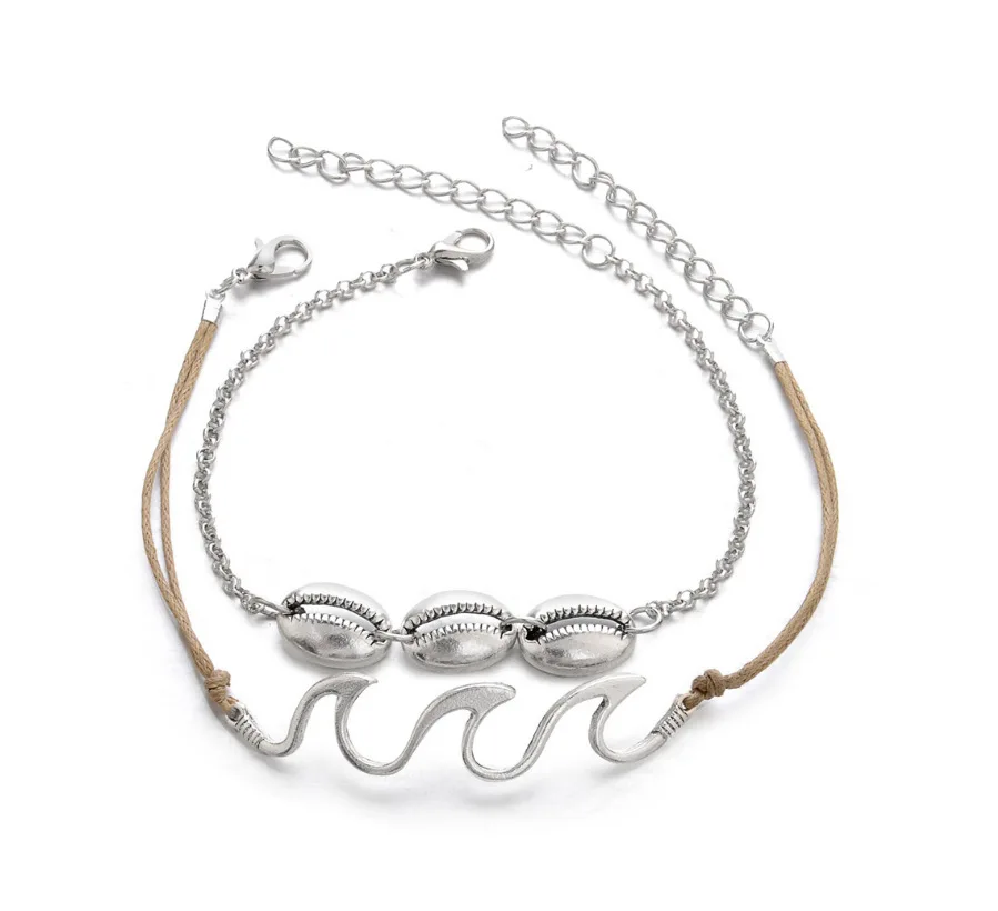 

Anklet Simple ocean wave alloy shell two-piece suit anklet men and women