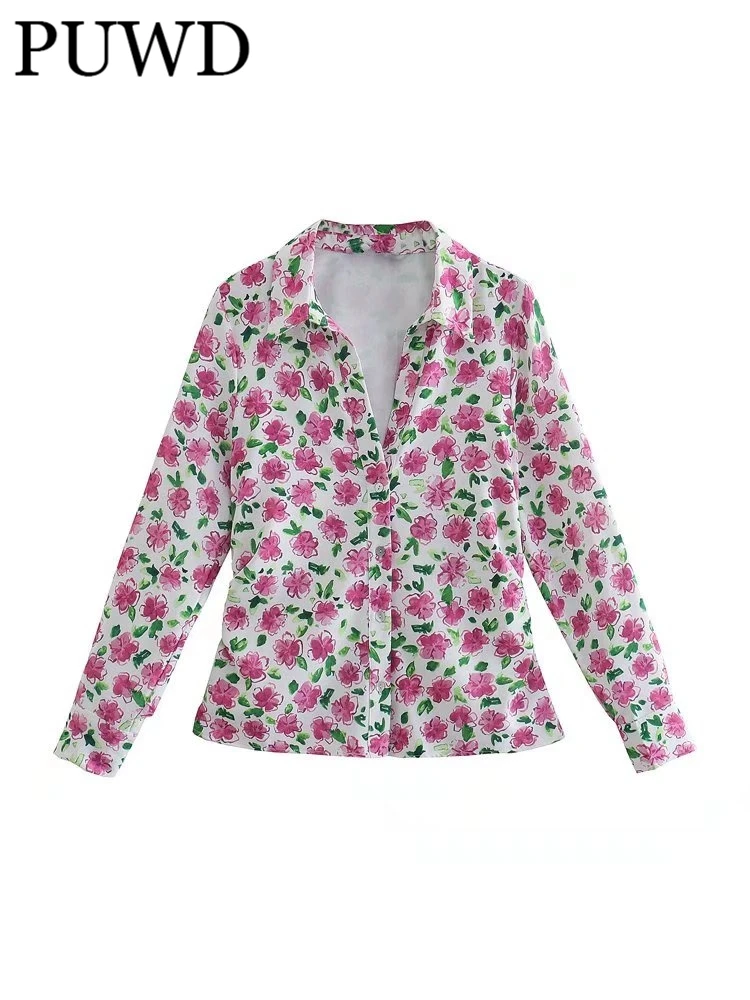 

Женская облегающая блузка PUWD с длинным рукавом и V-образным вырезом, Весенняя мода 2022, Женская винтажная рубашка в стиле High Street, женская руба...