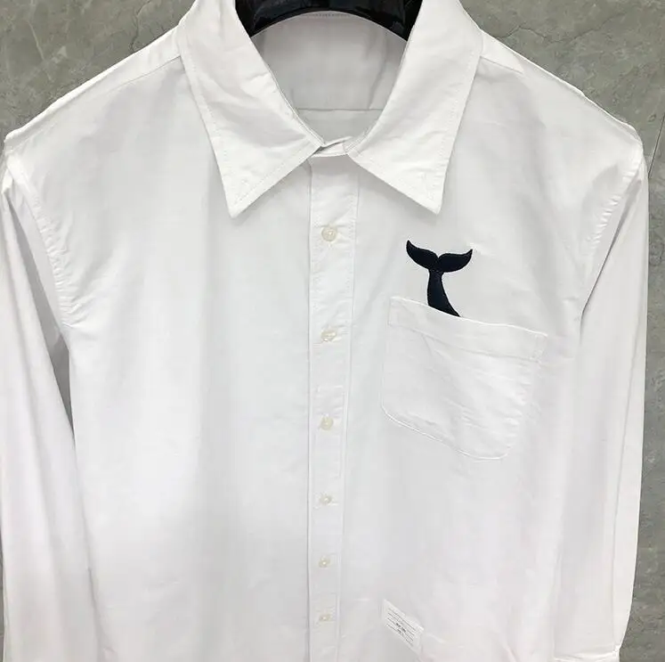 TB Man Shirt New Whale Embroider Shirts Men Long Sleeve Casual Shirt Turn Down Collar Oxford Y White Men's Clothing