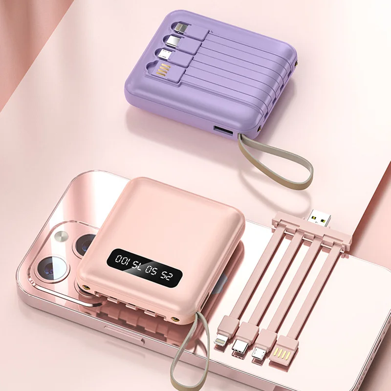 Портативный внешний аккумулятор 20000 мА с кабелем большой емкости выходом