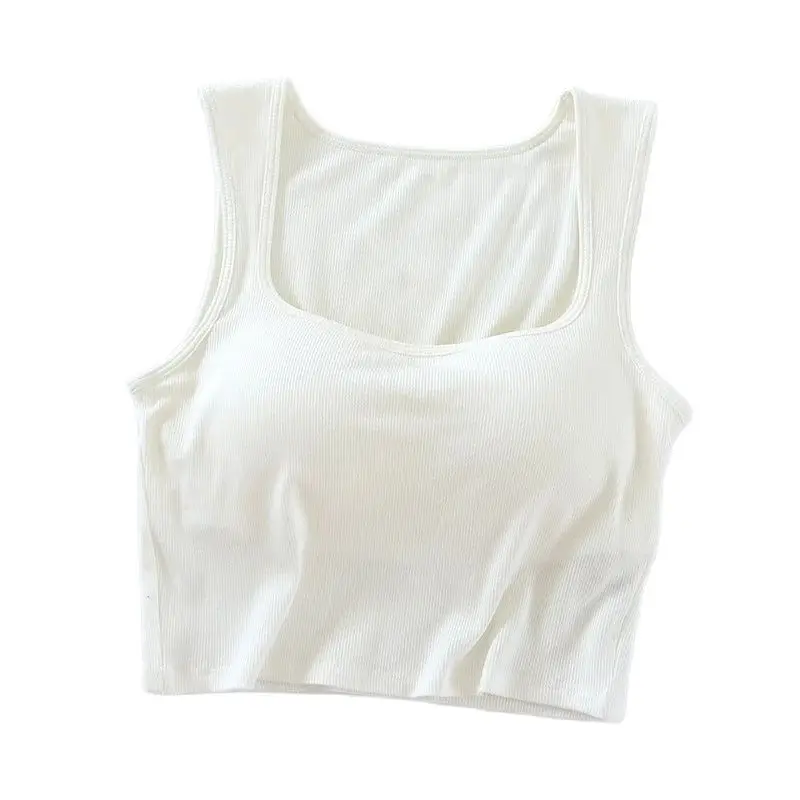 

Wide shoulder collarbone square neck exposed navel vest for women with chest pad and suspender as a base Korean version