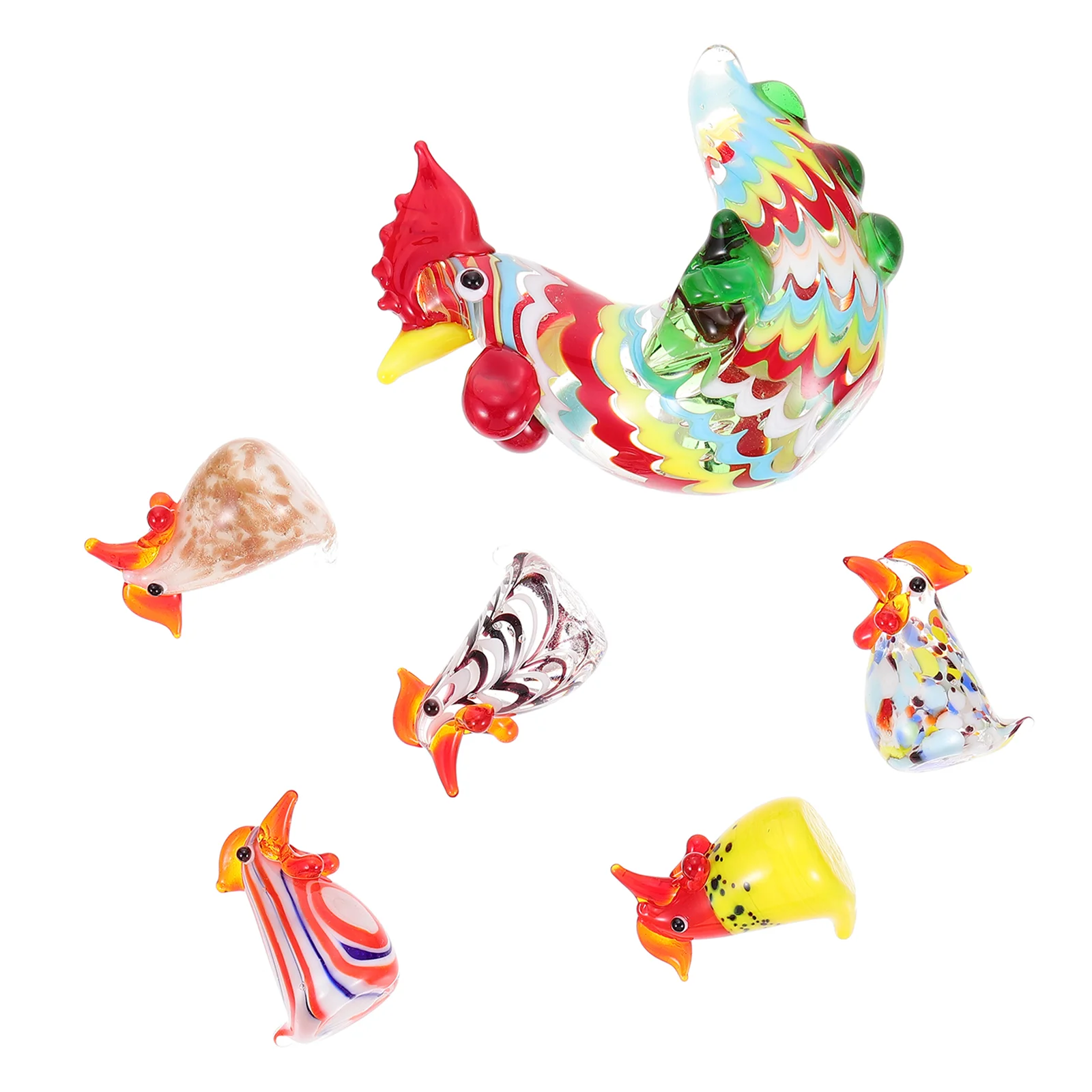 

6Pcs Glass Ornaments Creative Crystal Cock-designed Statue Desktop Art Crafts