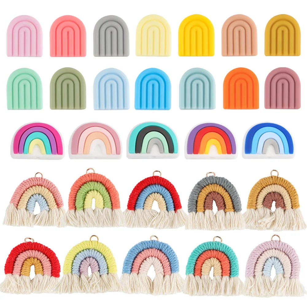 Радужные Детские Силиконовые Бусины серии Kovict для кормления младенцев, плетеные хлопковые веревки, радужные бусины, украшения, кисточки