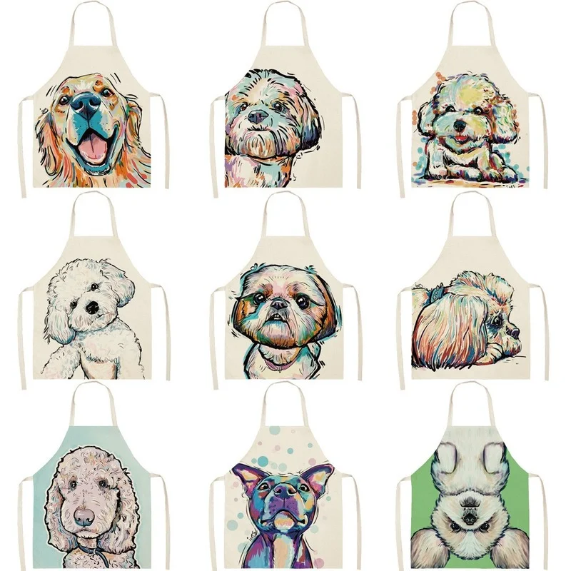 

Creative Painted Cute Dog Apron Aprons for Woman Linen Apron Apron Dress Kid Apron Cleaning Coffee Shop Accessories Chef Apron