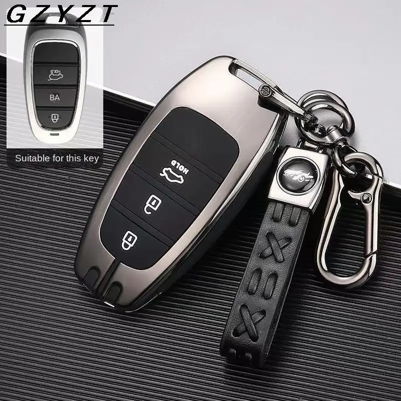 

Galvanized Alloy Car Key Case Cover for Hyundai Santa Fe Tucson 2022 NEXO NX4 Atos Prime Solaris 2021 Remote Smart Accessories