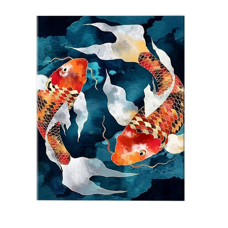 

Рисование по номерам для фотографий, искусство золотой рыбки, DIY Рисование маслом на холсте с кистями и акриловым пигментом 16x20 дюймов