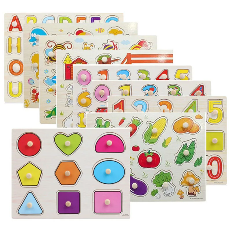 Montessori 3D Wooden Puzzle Hand Grab Boards Cartoon Animals Jigsaw Game ForChildren Early Learning Kids Educational Toys | Игрушки и