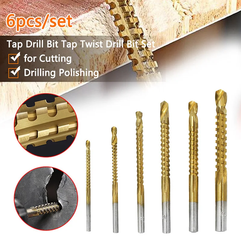 

6pcs Tap Twist Drill Bits Set Multi-size Hole Drill High-speed Drilling Polishing for Cutting Multifunctional Woodworking Tool