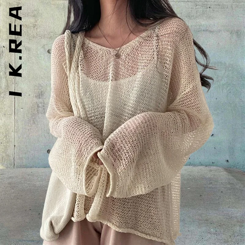 

I K.Rea Fashion Women Sweater Knitted Elegant Basic Top Women Hollow Out Design Sweaters Ladies Vintage Sweater Female