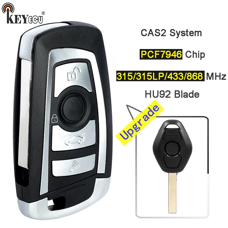 

KEYECU 315/315LP/433/868MHz PCF7946 Chip Modified Folding Flip Remote Key Fob for BMW CAS2 1 3 5 6 Series E93 E60 Z4 X5 X3 HU92