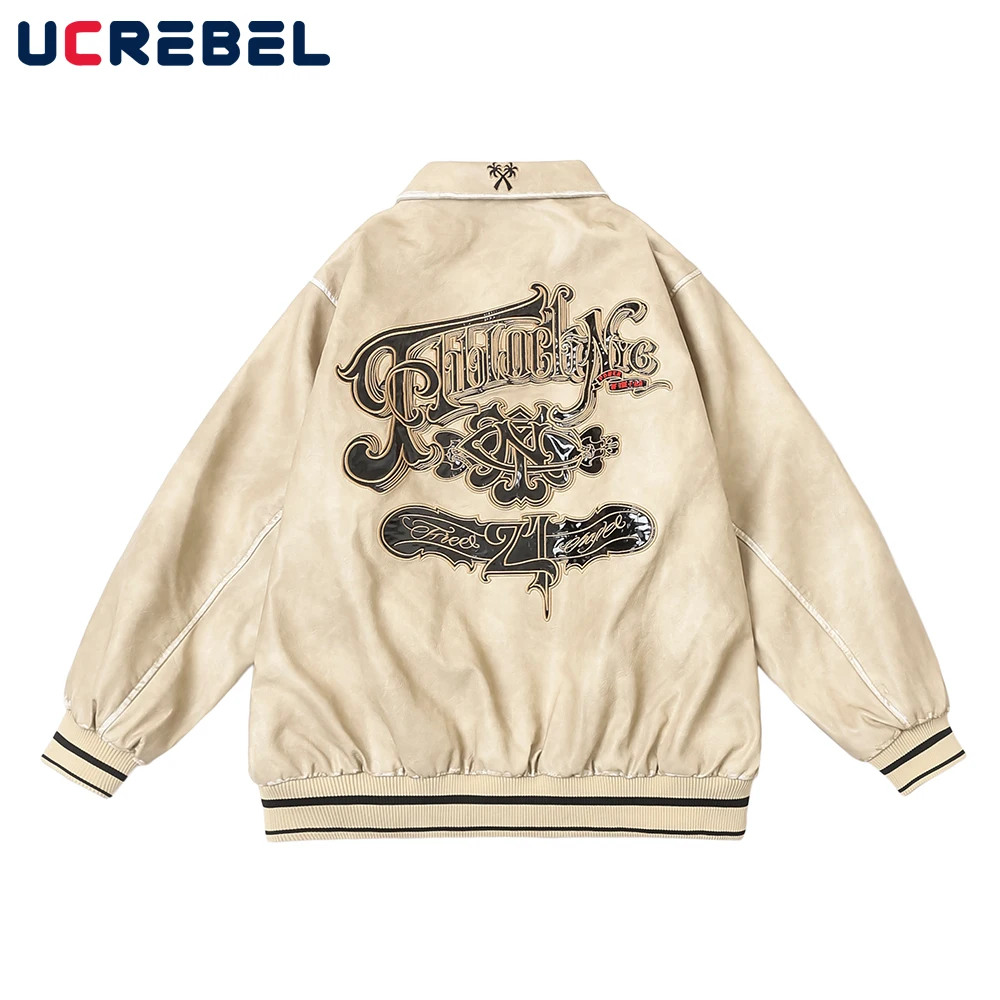 

Куртка мужская стеганая из ПУ кожи, свободная с длинным рукавом, с вышивкой, уличная одежда в стиле хип-хоп, повседневная верхняя одежда, осень-зима