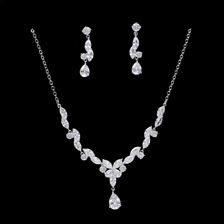

HIBRIDE Luxury Leaf Shape Crystal Wedding Jewelry Sets for Brides Women Wedding Jewelry Accessory Prom Wedding Set Bijoux N-243