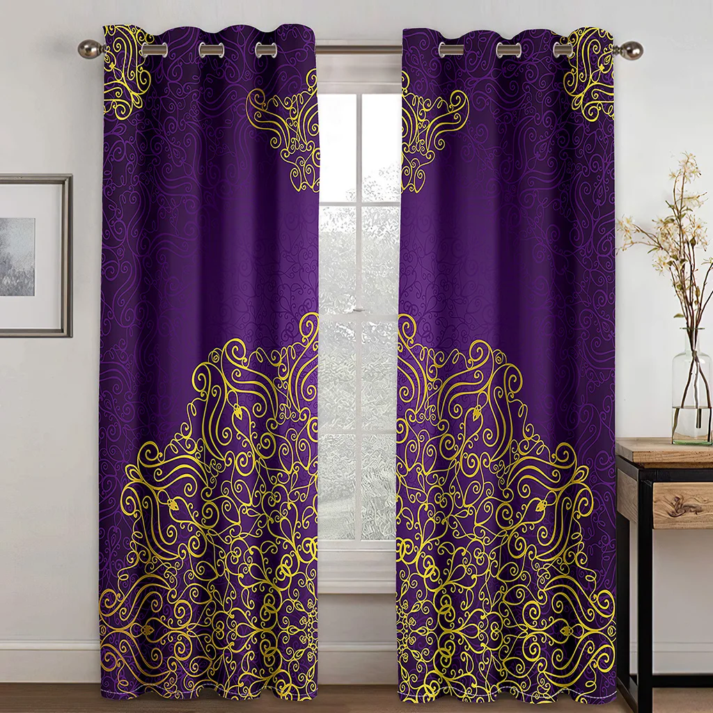 

3D Ramadan Festival Purple 2 Pieces Shading Drapes Shading Window Curtain For Living Room Bedroom Decor Rod Pocket
