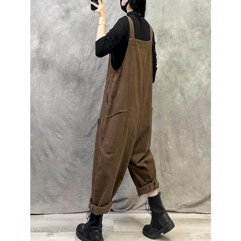 Однотонные Комбинезоны для женщин винтажные прямые брюки в стиле Харадзюку
