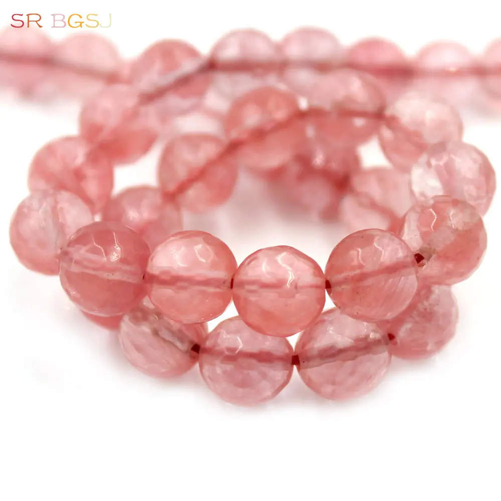 

Free Shipping SR 6mm 8mm 10mm Faceted Round Cherry Quartz Loose Gemstone Stone Jewelry Making DIY Jade Beads Strand 15"