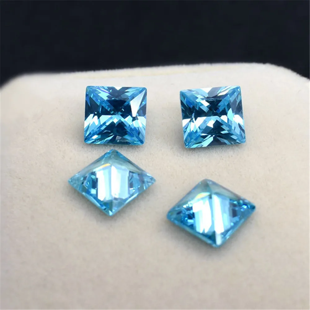 

High Quality Aquamarine Square Faceted Gemstone Princess Cut Vivid Blue Aquamarine Gem AM010
