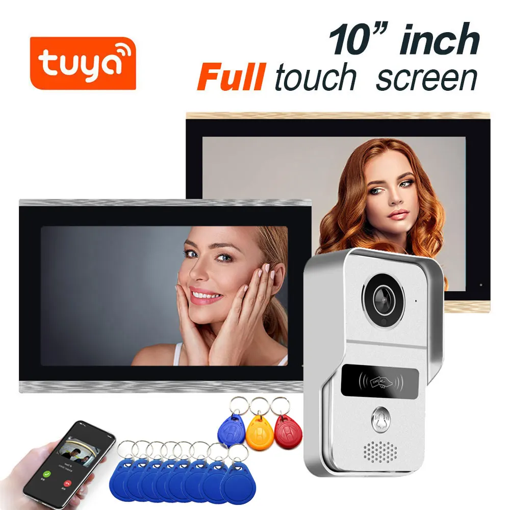 10 inch Touch Screen Monitor Wireless Wifi Smart Video DoorPhone Intercom System Doorbell Camera with 1080P Wired Doorbell Tuya