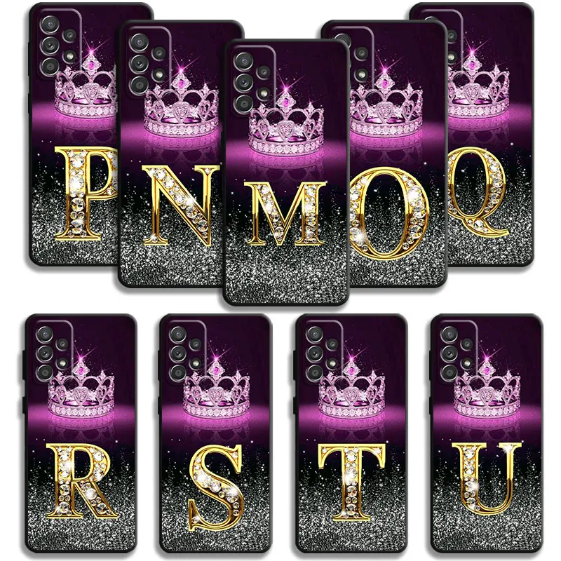 

Pink Crown Masonry Initials XYZ Case For Samsung Galaxy A51 A21s A32 4G A12 A13 5G A53 A52 A73 A31 A22 A23 A41 A72 A33 A11 A71