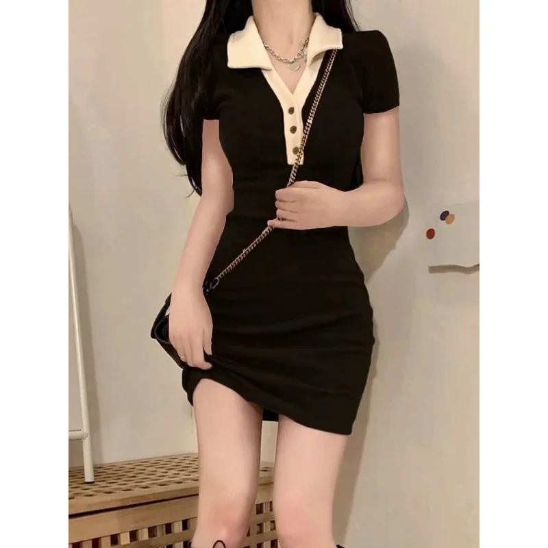 Вязаное школьное платье-футболка Qweek в стиле Харадзюку женские облегающие