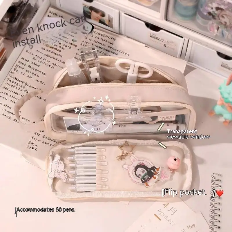 

Large Capacity Pen Box Kawaii Pencil Case Organizer Korean Pouch For Girls School Supplies Office Accessories Stationery Bag