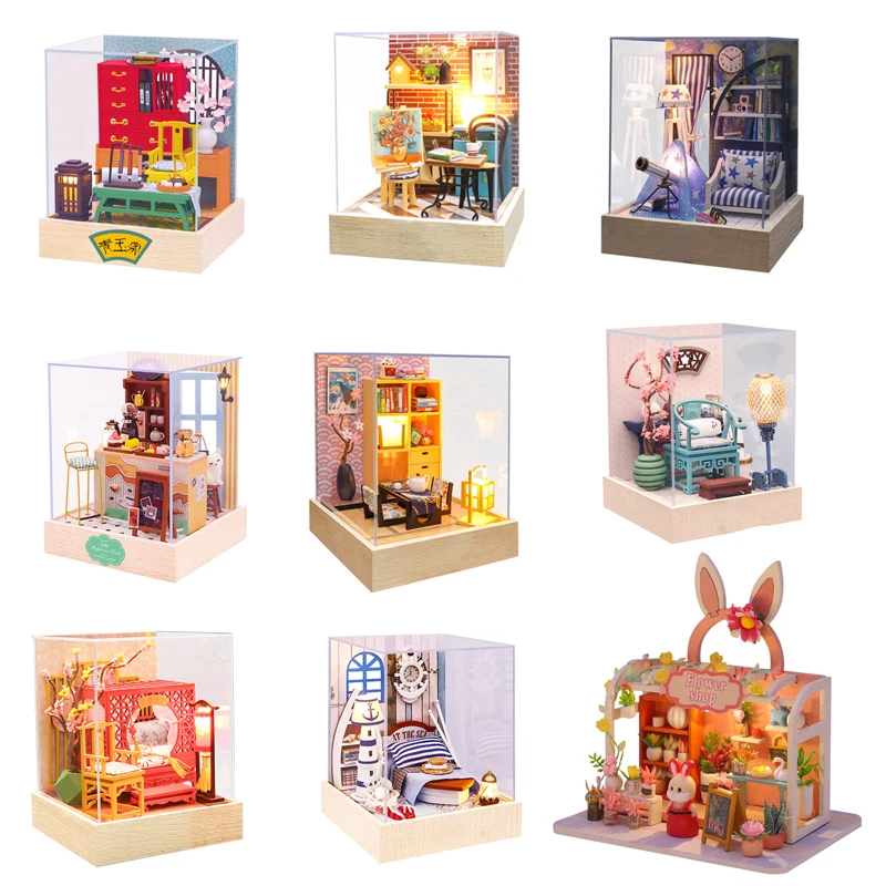 Mini Casa de muñecas en miniatura para niños, Kit de casas de muñecas japonesas, Roombox de madera con muebles, accesorios, juguetes, regalos