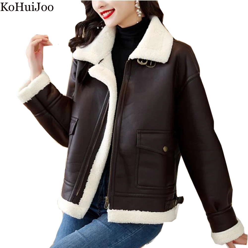 KoHuiJoo Faux Fur Coat Women Autumn Winter Jacket 2022 Korean Loose Thick Warm Lambswool Thicken Motorcycle Outerwear Ladies enlarge