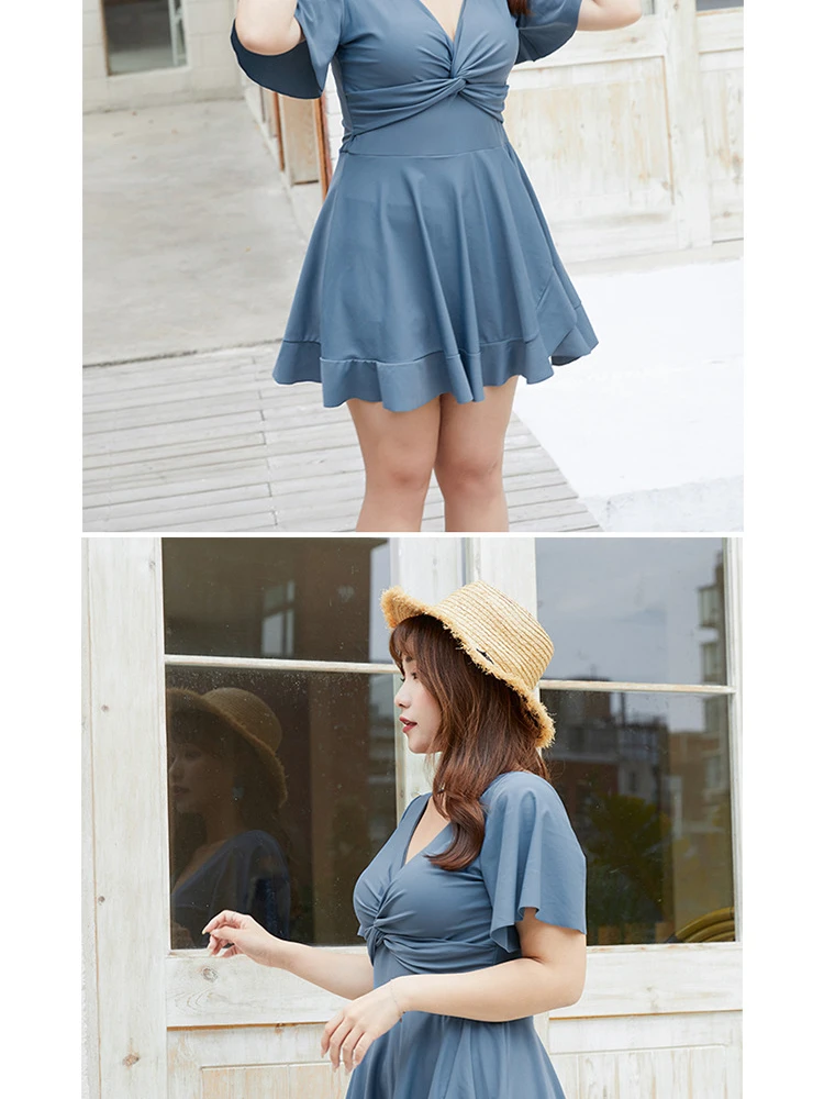 Женский купальник большого размера с V-образным вырезом и трапециевидной юбкой |