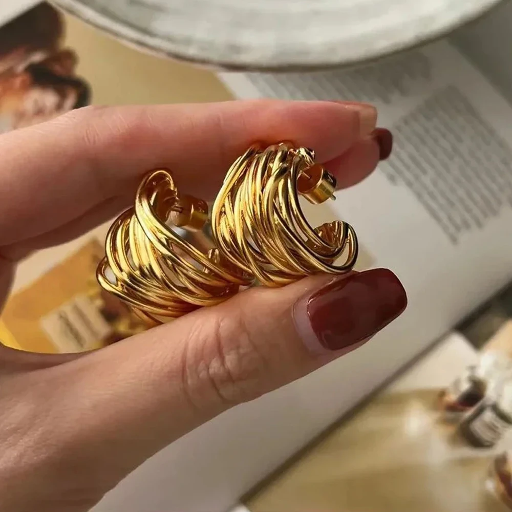 Женские многослойные серьги-кольца серьги с-образной проволокой массивное