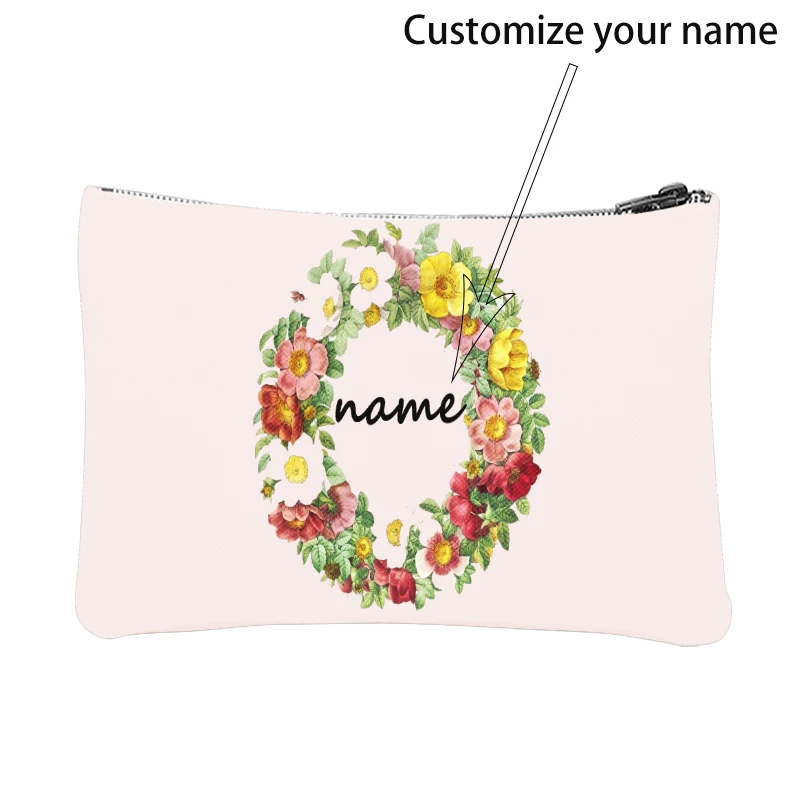 

2022 Personal Custom Flower Name Cosmetic Bag Pouch Travel Outdoor Girl Women Bags Toiletries Organizer Lady Wash Storage Case
