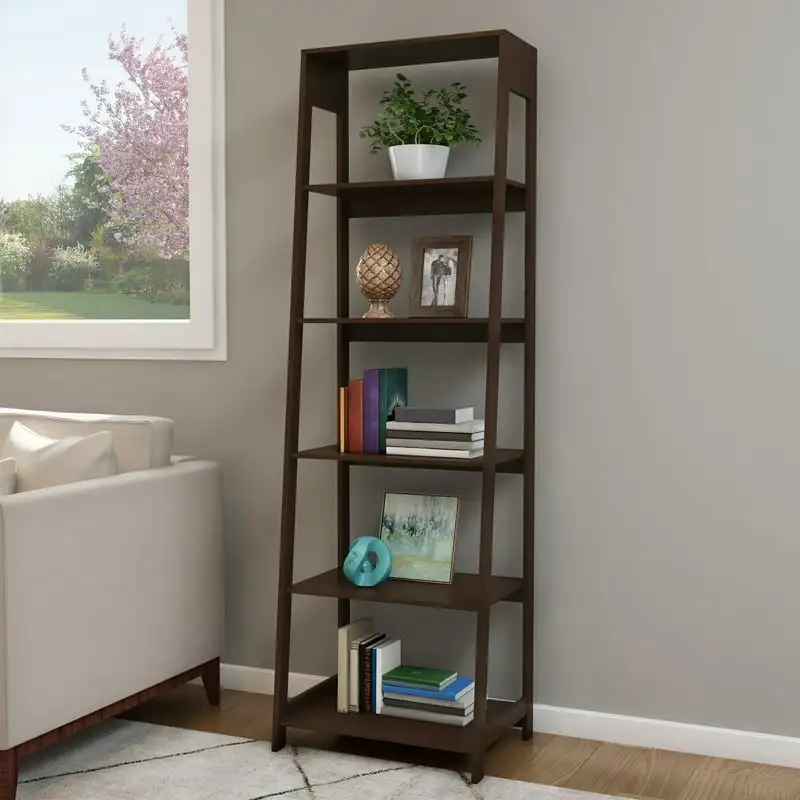 

Freestanding Ladder Shelves, 5 Tier Stand (Brown)
