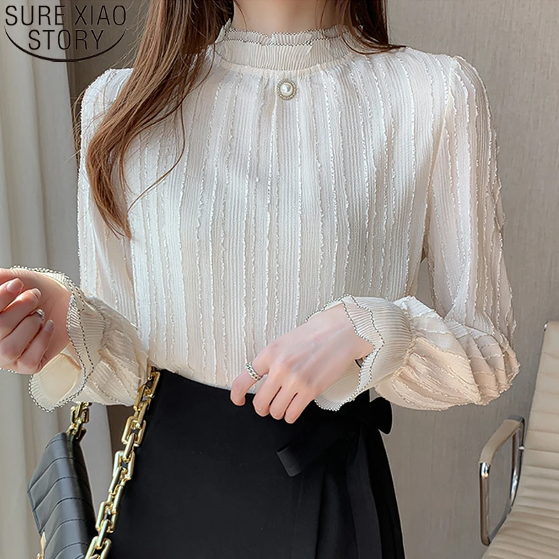 

Autumn Women Stand Collar Lace Chiffon Blouse Shirt Tops Long Sleeve Blouse Women Blusas Mujer De Moda 2022 Clothes Female 18326
