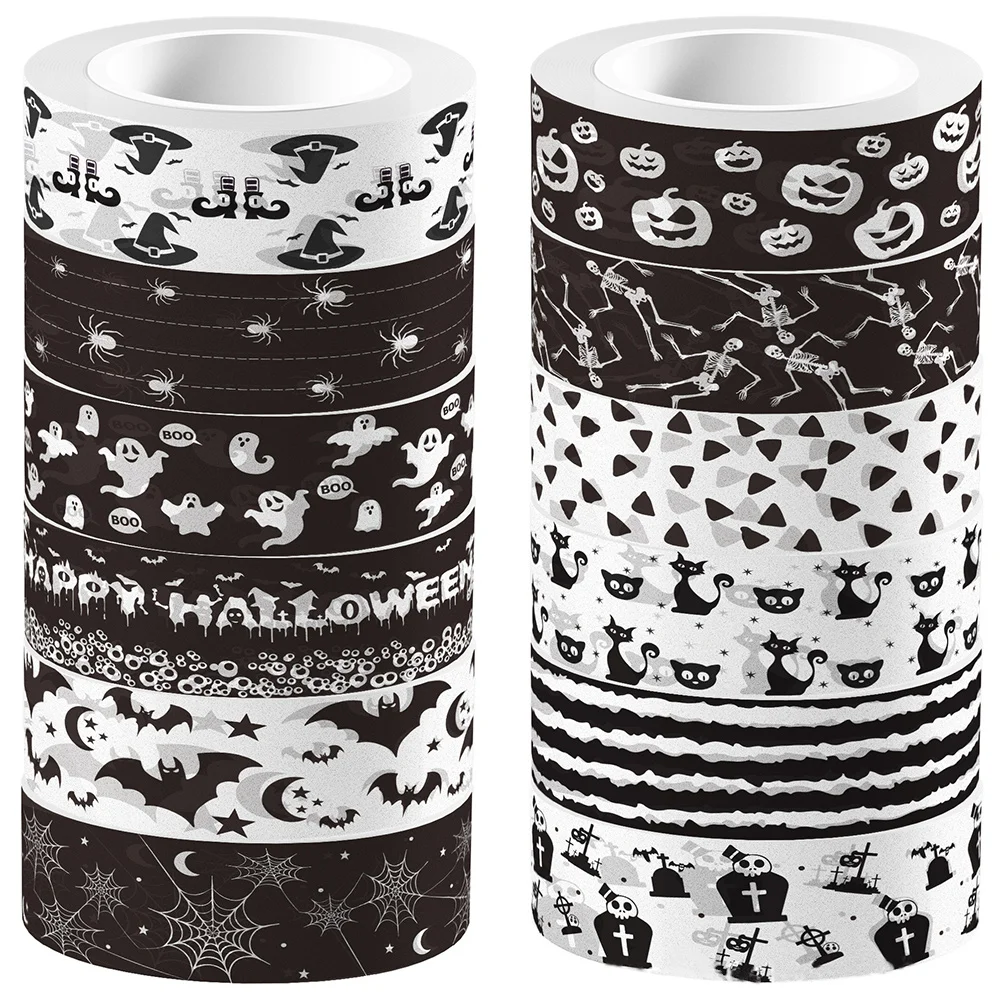 

12 Rolls Halloween Tape Decor Decorate Scrapbook DIY Tapes Japanese Paper Aesthetic Washi Journaling Decorative