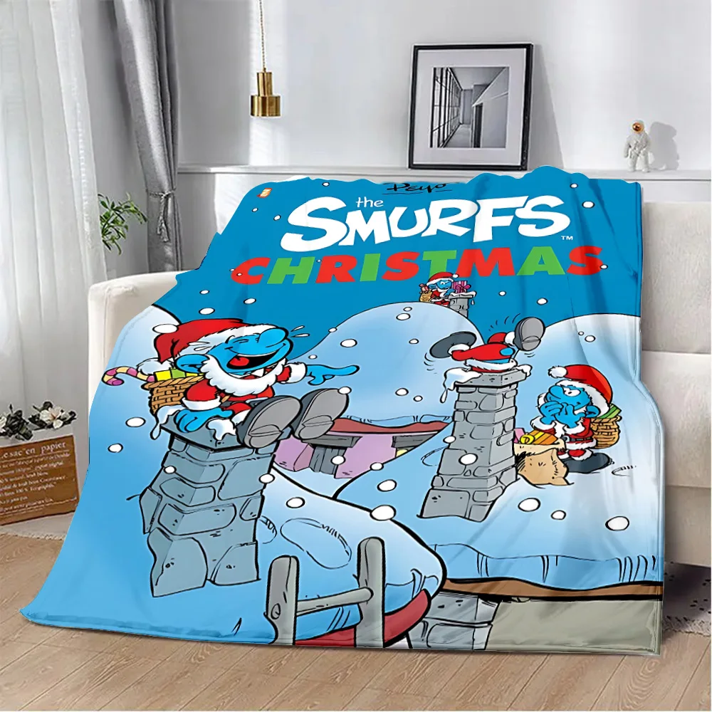 Милое одеяло с мультяшным принтом одеяла для пикника теплое S-Smurfs мягкое и