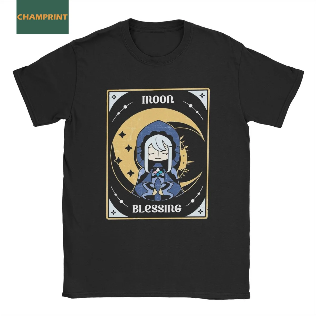 

Moon Blessing Genshin Impact T-Shirt Men Novelty Cotton Tees Round Collar Short Sleeve T Shirts Plus Size Clothes