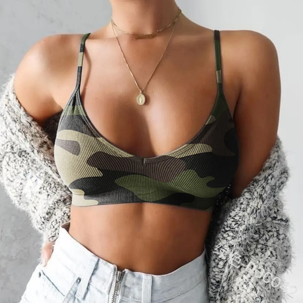 

Women Underwear Bra Sexy Camouflage Spaghetti Strapped Bra Top without Steel Ring Summer Autumn Casual Sportwear Plus Size S-4XL