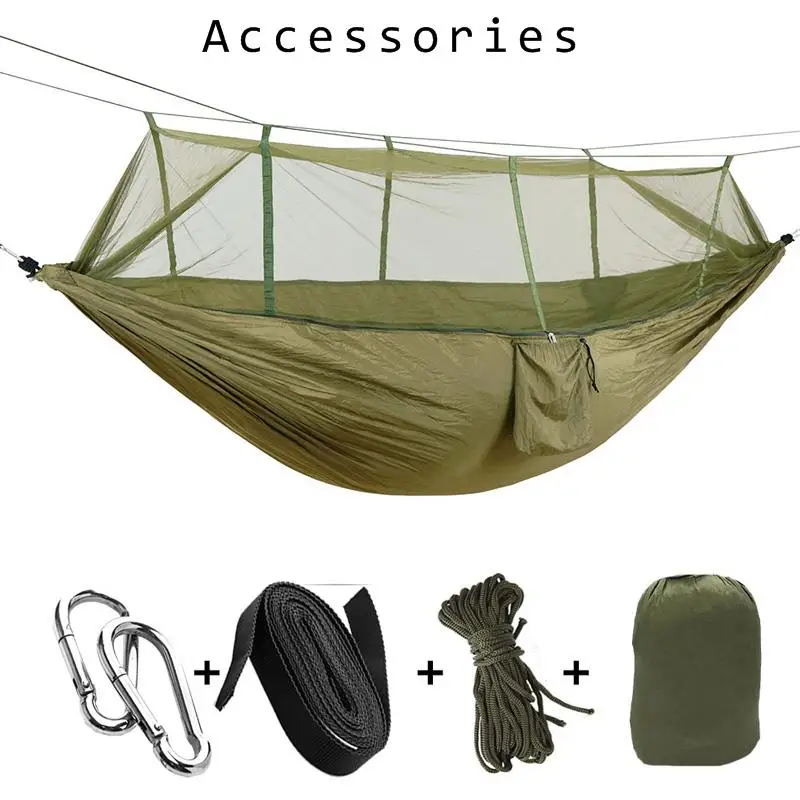 

1-2 Person Portable Outdoor Camping Hammock with Mosquito Net High Strength Parachute Fabric Hanging Bed Hunting Sleeping Swing